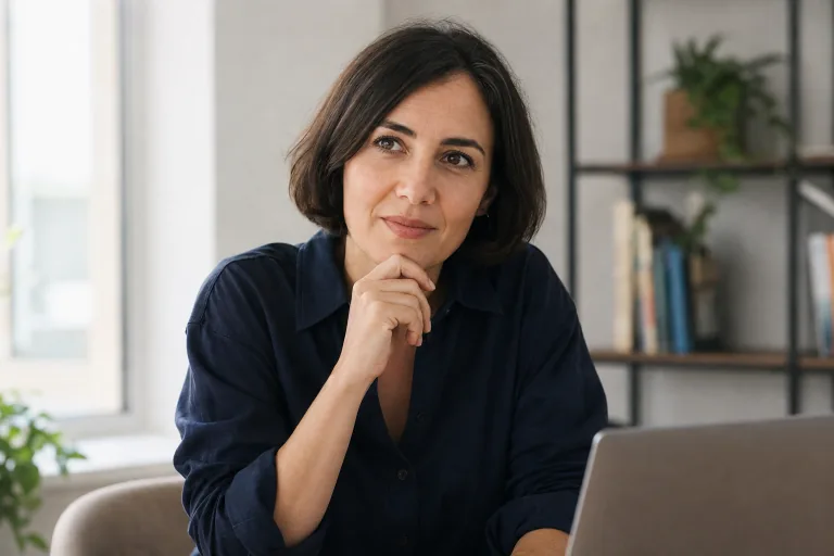Illustration of a product professional in a thoughtful conversation